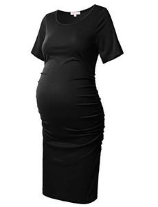 lot 43000213 image: Womens Bodycon Maternity Dress Casual Short Sleeve Ruched Sides Knee Length Pregnant Dresses Black S