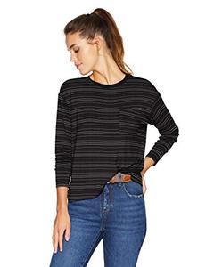 lot 43000224 image: Daily Ritual Womens Jersey Relaxed-Fit Long-Sleeve Pocket Shirt, BlackWhite, Stripe, Small