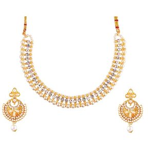 lot 43000237 image: Efulgenz Indian Faux Pearl Necklace Jewelry Set CZ Cubic Zirconia Beaded Choker Necklace Earrings Jewelry Set (Style 1)