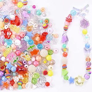 lot 43000245 image: 120Pcs Aesthetic Acrylic Assorted Beads Mix Color Pastel Beads Flower Heart Star Butterfly Candy Round Beads Plastic Beads Cute Beads Bulk for Bracelets Jewelry Making DIY Crafts Necklaces