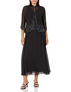 lot 43000254 image: J Kara Womens Beaded Long Jacket Dress, Black Multi, 16