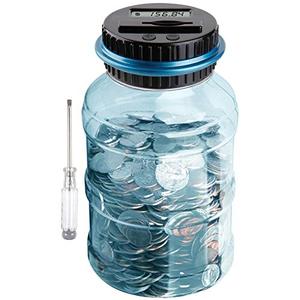 lot 43000255 image: Large Piggy Bank for Boys Adults, Vcertcpl Digital Coin Counting Bank with LCD Counter, 1.8L Capacity Coin Bank Money Jar for Adults, Designed for All US Coins (Blue2)