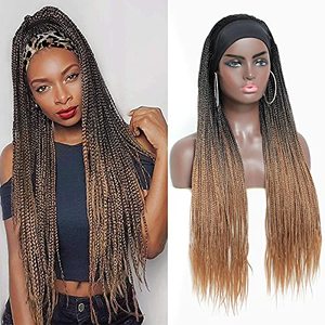 lot 43000269 image: ROSEBONY Box Braided Headband for Black Women Ombre Brown Micro Braids 30 Inch Synthetic Small (Headband , 1b30)