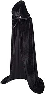lot 43000285 image: GraduatePro Black Hooded Cape Superhero Dress Up Witch Costume Halloween Cosplay Full Length Velvet for Men and Womens Cloak 60 tall