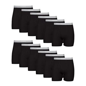 lot 43000295 image: Hanes Boxer Briefs, Cool Dri Moisture-Wicking Underwear, Cotton No-Ride-Up for Men, Multi-Packs Available, 12 Pack-Black, Large