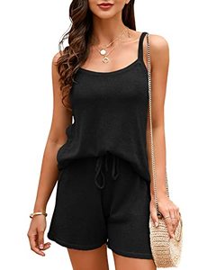 lot 43000298 image: Saodimallsu Womens Two Piece Outfits Sets Loose Sexy Spaghetti Strap Sleeveless Knit Tunic Tank Tops High Waist Shorts Black XL