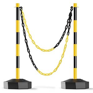 lot 43000301 image: RoadHero 2 Pack Traffic Delineator Post Cones with Fillable Base, Expandable Traffic Safety Barrier with 8FT Plastic Chain, Traffic Safety Delineator Cones for Parking Lot BlackYellow
