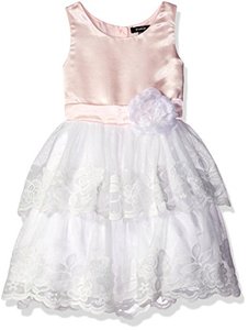 lot 43000305 image: ZUNIE Toddler Girls Shantung Lace Tiered Dress with Flower, Pink, 2T