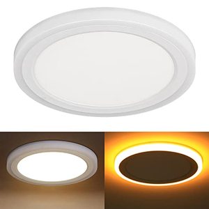 lot 43000306 image: hykolity 13 Inch Round LED Flat Panel with Night Light(2000K 3W), 24W, 2400lm, 345K 3CCT, Dimmable, Side Glow Night Light, Modern LED Ceiling Light Fixture for Hallway Bedroom, Kitchen - White