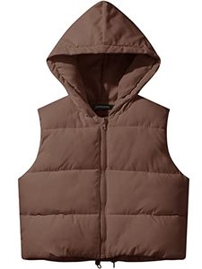 lot 43000308 image: MEROKEETY Womens Crop Puffer Vest Lightweight Stand Collar Sleeveless Zip Up Padded Gilet Coat,S,H-Coffee
