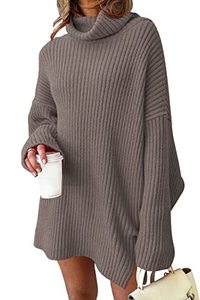 lot 43000310 image: LILLUSORY Womens Winter Turtleneck Long Batwing Sleeve Oversized Sweater 2022 Tunic Pullover Casual Ribbed Knit Dresses Large