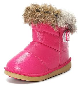 lot 43000320 image: KVbabby Toddler Boots Kids Snow Boots Girls Warm Winter Boots Fur Lined Waterproof Boot PU Leather Non-Slip,Rose,4.5 M US Toddler  Label 21
