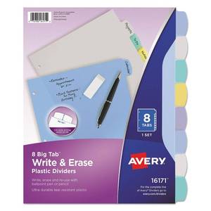 lot 43000333 image: Avery Big Tab Write & Erase Durable Plastic Dividers, 8 Multicolor Tabs, 1 Set