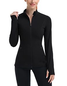 lot 43000355 image: Pinspark Womens Lightweight Full Zip Running Athletic Jacket Workout Jacket Zip Up with Thumb Holes,Black,Small