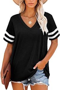 lot 43000385 image: CHICZONE Black V Neck T Shirts for Women Loose Fit Short Sleeve Tee Shirts Causal Summer Tops L
