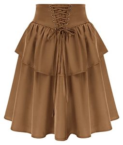 lot 43000404 image: Scarlet Darkness Womens High Waisted Midi Skirts Ruffle Medieval Steampunk Pirate Skirt Brown L
