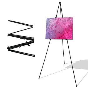 lot 43000411 image: IN WHICH BAY 63 Tall Folding Easel for Display, Instant Poster Easel, Floor Standing Easel Wedding Sign Stand Black Steel Metal Telescoping Art Easel Stand (BLACK-1PACK)