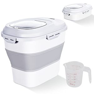 lot 43000421 image: Cereal Rice Food Storage Containers, Collapsible 20 to 50 Lbs Dispenser Bin with Rolling Wheel Airtight Locking Lid, Dog Pet Cat Flour Sugar Plastic Leakproof Sealable Large Kitchen Pantry Holder