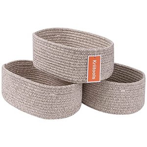 lot 43000422 image: Kriitools Cute Shelf Basket to Store and Organize Household ItemsBaskets&Bins for Daily Storage &OrganizingWoven Rope Basket for Living Room, PlayroomSmall Oval-13x8.66x5.11����,3 Packs Light Brown