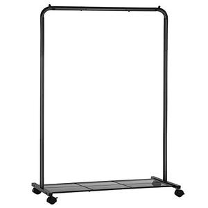 lot 43000427 image: SONGMICS Clothes Rack with Wheels, 36 Inch Garment Rack, Clothing Rack for Hanging Clothes, with Dense Mesh Storage Shelf, 110 lb Load Capacity, 2 Brakes, Steel Frame, Black UHSR25BK