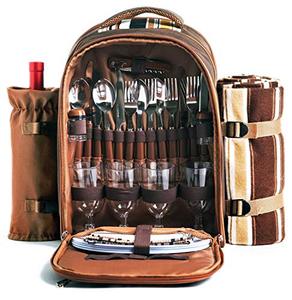 lot 43000428 image: Picnic Backpack Bag for 4 Person With Cooler Compartment, Detachable BottleWine Holder, Fleece Blanket, Plates and Cutlery Set Perfect for Outdoor, Sports, Hiking, Camping, BBQs(Coffee)
