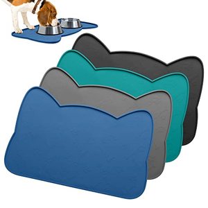 lot 43000432 image: IYYI Cat Food Mat, Silicone Dog Bowl Mat for Food and Water, Waterproof Non Slip Pet Feeding Mat, Raised Edge Dog Food Tray to Stop Food Spills and Water Messes on Floor (NavyM)