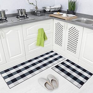 lot 43000440 image: Carvapet 2 Piece Non-Slip Kitchen Rug TPR Non-Skid Backing Mat for Doorway Bathroom Runner Rug Set, Buffalo Plaid Check Design (17x4817x24)