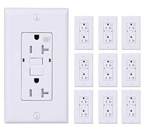 lot 43000443 image: 10 Pack LGL 20Amp 125V GFCI Duplex Self-Test Receptacle Outlet, Tamper Resistant, Weather Resistant, UL listed, 2 LED Indicator Lights, End-of-Life Alarm, Indoor and Outdoor Outlets, White