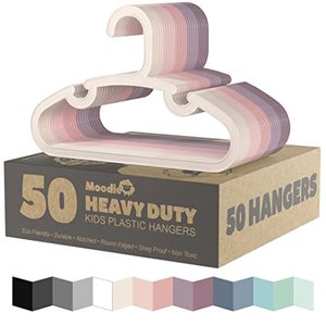 lot 43000448 image: Recycled Plastic Kids Hangers  13.5 Heavy Duty Big Kids Plastic Hangers  Bulk Pack Childrens Hangers Plastic, Large Toddler Hangers for Clothes  Child Size (2 - 12yrs  50 Pack, Pinks)