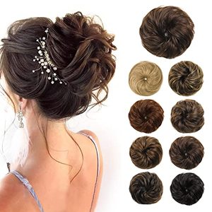 lot 43000467 image: Flufymooz Messy Bun Hair Piece, 100% Real Human Hair Tousled Updo Extension Natural Curly Messy Bun with Elastic Band Hair Bun Hair Piece Ponytail Extensions for Women��Chocolate Brown��