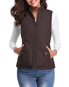 lot 43000469 image: Fuinloth Womens Quilted Vest, Stand Collar Lightweight Zip Padded Gilet Chocolate L
