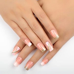 lot 43000480 image: Neodiva Press On Nails Medium Square, Golden Mirror Fake Nails Stick On, Reusable UV Gel Acrylic False Nails Kit in 12 Sizes - 24 Nail with Manicure Set��