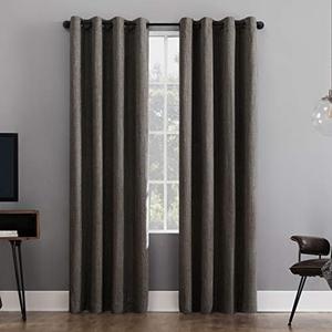 lot 43000492 image: Sun Zero Patina Crosshatch Jacquard Thermal Extreme Total Blackout Grommet Curtain Panel, 52 x 95, Gray