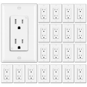 lot 43000495 image: 20 Pack BESTTEN 15A Tamper Resistant Decor Receptacle, Standard Electrical Wall Outlet, Residential and Commercial Use, UL Listed, White