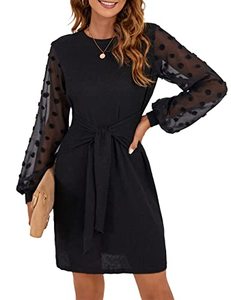 lot 43000506 image: BMJL Womens Business Casual Dress Long Sleeve Work Dresses Tie Front Knee Length Ribbed Knit Dresses (Black, XL)