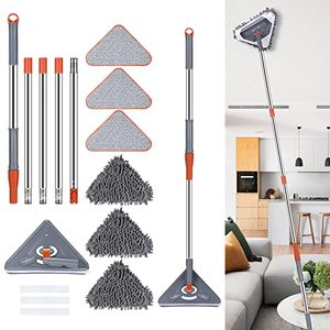 lot 43000509 image: 98 Inch Wall Cleaner with Long Handle, Wall Mop 360° Rotatable Extension Pole Ceiling Dust Mop Baseboard Wall Window Cleaning Brush Dry Dust Wet Wash Cleaning Tool with 6 Replacement Washable Pads