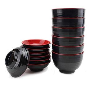 lot 43000511 image: Set of 6 Japanese Melamine 4 Miso Soup Rice Bowls With Lid (B11894)  We Pay Your Sales Tax