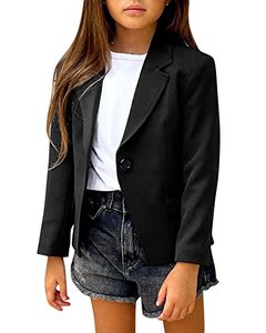 lot 43000513 image: Girls Solid Color Lapel Suit Coat Button Down Long Seelve Blazer Jacket Black size 160