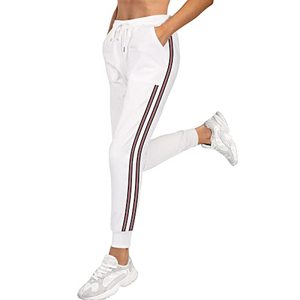 lot 43000514 image: OUTSON Womens Athletic Joggers Pants with Pockets Drawstring Workout Running Pants with Elastic Waist Sweatpants White-S
