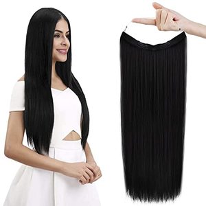 lot 43000524 image: REECHO Invisible Wire Hair Extensions with Transparent Headband Adjustable Size Removable Secure Clips in Straight Secret Hairpiece for Women (20 Inch (Pack of 1), Natural Black)