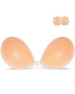 lot 43000528 image: Niidor Adhesive Bra Strapless Sticky Invisible Push up Silicone Bra for Backless Dress with Nipple Covers Creme