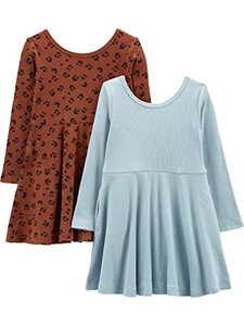 lot 43000531 image: Simple Joys by Carters Girls Stretch Rib Dresses, Pack of 2, BlueAnimal Print, 7