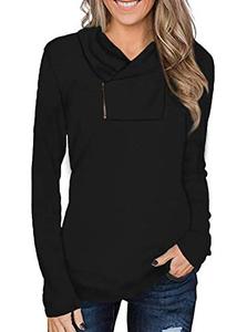 lot 43000537 image: Cyanstyle 2019 Winter Women��s Long Sleeve Pullover Zipper Cowl Neck Tops Solid Sporty Sweatshirts Black Large