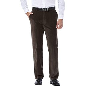 lot 43000541 image: Haggar mens Stretch Corduroy Expandable Waist Classic Fit Flat Front Casual Pants, Brown, 40W x 29L US