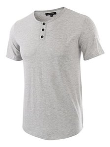lot 43000552 image: HETHCODE Mens Classic Comfort Soft Regular Fit Short Sleeve Active Sports Henley T-Shirts Tee Heather Gray XL