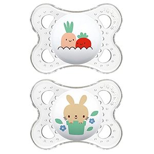 lot 43000558 image: MAM Original Baby Pacifier, Nipple Shape Helps Promote Healthy Oral Development, Sterilizer Case, 2 Pack, 0-6 Months, ClearUnisex