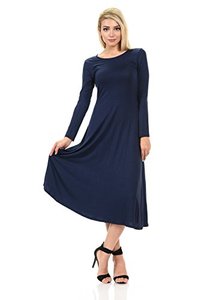 lot 43000559 image: iconic luxe Womens Long Sleeve A-Line Midi Dress Large Navy