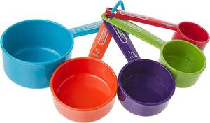 lot 43000363 image: Farberware Professional Plastic Measuring Cups with Coffee Spoon, Set of 5, Colors may vary