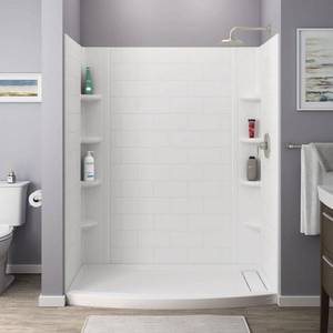 lot 2497 image: American Standard Ovation Curve 60 in. W x 72 in. H 3-Piece Glue Up Alcove Subway Tile Shower Walls in Arctic White With 60 Left Hand Drain Shower Base In Arctic White Retail&nbsp$459.00