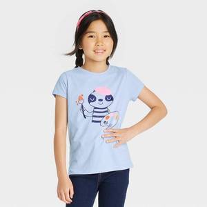 lot 5904 image: Girls Sloth Painter Short Sleeve Graphic T-Shirt - Cat & Jack Light Blue L